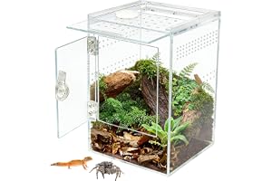 Spindel terrarium akryl, rektangulärt främre öppning terrarium 15 x 15 x 23 cm med tvärventilation, vattentätt sniglar terrarium för hoppspindlar, geckos, bönsyrsor och lövgrodor