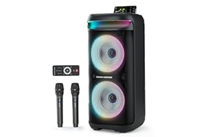 GREEN KEEPER Karaoke Maschine mit 2 Mikrofonen 5400mAh Bluetooth Karaoke Box 400W Karaoke Anlage mit LED Discolicht, FM Radio, TWS, TF/USB/AUX für Indoor/Outdoor Party