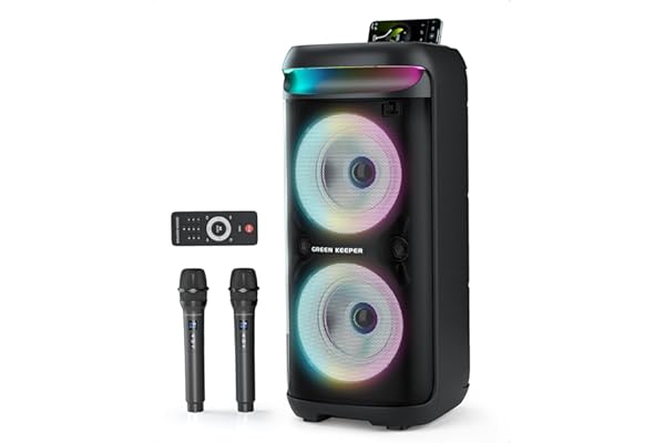 GKD60 Karaoke för Vuxna, 500W Bluetooth-Högtalare med 2 Trådlösa Mikrofoner