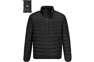 Outdoor Ventures Men's Lightweight Packable Puffer Jacket Insulated Puffy Coat Warm Portable Padded Jacket for Hiking Travelling Camping