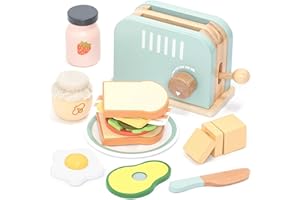 UMU® Tostapane e panino in legno – con tostapane pop-up, taglio del burro, accessori per la cucina dei bambini e molto altro ancora, giocattolo in legno per bambini dai 3 4 ai 5 6 anni in su