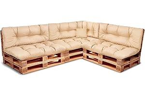 BEST WOOL Cojines para palets resistente a las condiciones climáticas – set de 3 cojines de asiento 120x80cm + respaldo 120x40 y 60x40 40x40 – cojin palet relleno de espuma granulada - a la terraza del jardín