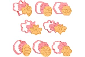 Bigqin 8PCS Emporte Pièces 3D, Moule Biscuit Plastique Moule à Biscuits Pâques Faire la fête pour Enfants, Emporte-Pièces en Forme de 3D pour Biscuits de Desserts en Cuisine,Petite Abeille