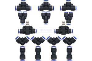 Connettori Pneumatici, CESFONJER 16 pcs Raccordi Rapidi da Pneumatico Kit, per tubo PU/PE/nylon da 8 mm (Y + T + L + I tipo + controllo Valvola a farfalla
