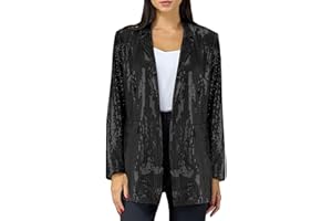 L9WEI Blazer de lentejuelas para mujer, elegante, con solapa, de manga larga, corte ajustado, chaquetas de oficina, abrigo ligero y aireado