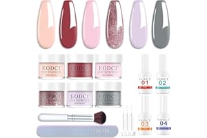 ‎EODCI EODCI Dipping Powder Nails Set, 12Pcs Dip Pulver Nagel Starter Kit 6 Farben Rosa French Nagelpuder Set mit Aktivator Base Top Coat für Nails Art Maniküre DIY Salon