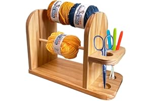 Lunaanda Soporte Doble de Hilo de Madera, Hilandero de Hilo de Madera Soporte de Hilo Doble Giratorio, Enrollador de Lana Soporte de Bola de Lana Desenrollador de Lana de Madera para Tejer y Crochet