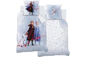 MTOnlinehandel Bettwäsche 135x200 Flanell, Biber Mädchen, Eiskönigin Anna ELSA & Olaf, kuschelig weich für Winter, 1x Kissenbezug 80x80 + Bettbezug 135x200, 100% Baumwolle, Frozen