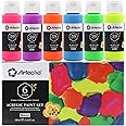 Artecho Acrylic Paint Acrylic Paint Set for Art, 6 Neon Colors 2 Oz Acrylic Paint Supplies for Wood, Fabric, Crafts, Canvas, Leather&Stone