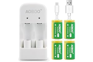 AOBOO Lot de 2 piles rechargeables CR2 3 V 300 mAh avec chargeur USB CR2 3 V CR15H270 CR15266 CR15270 (chargeur CR2 3 V (4 piles)
