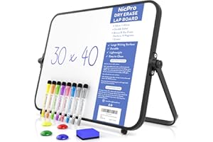 Nicpro Dry Erase Small Whiteboard A3 with Non-Slip Stand, 30 x 40 cm Double Sided Magnetic Desktop White Board with 8 Pens, Eraser, Magnet, Portable Writing Easel for Kid Drawing Student Classroom Use