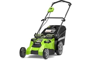 Greenworks Tondeuse à batterie double lame G40LM49DB (Li-Ion 40V 49cm largeur de coupe broyage et tonte Boîtier de ramassage 60l Réglage central de la hauteur de coupe sans batterie ni chargeur)