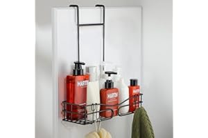 Cooeco Porta Shampoo Doccia da Appendere Nero - Mensola Doccia Sospesa in Acciaio Inox, Portaoggetti Doccia per appendere per Doccia Vetro Spessore 2,5 cm, Porta Bagnoschiuma Bagno con 2 Ganci