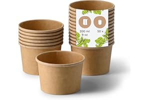 BIOZOYG Taza de Sopa 50 pieza 200 ml / 8 oz, Ø 90 mm, marrón - Taza grande, vasos carton - Vasos y platos desechables - Poke bowl, ramen bowl, vasitos aperitivos, cuenco sopa