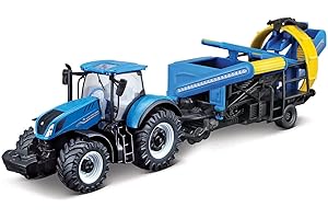 Bburago B18-31678 Die-Cast New Holland T7.315 traktor z roboczym pojazdem kultywatorowym, niebieski, mały