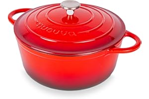 Casseruola in Ghisa Smaltata, Pentola Olandese Antiaderente con Coperchio, Induzione/Gas/Forno, Cottura Omogenea – 6.1 Liter 30cm Rosso – da Nuovva
