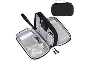 FYY, Borsa organizer per accessori elettronici, borsa da viaggio a doppio strato, portatile, impermeabile, multifunzione, per cavi, caricabatterie, telefono, hard disk, M, nero con motivo