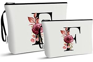 Vavabox Set di 2 borse da toilette con iniziale, regalo di compleanno per donne, borsa da viaggio portatile con manico (F)