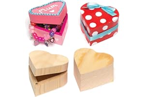 Baker Ross EK2436 Wooden Heart Boxes (Pack of 4) For Kids to Paint and Decorate and Gift,25 x 13 inch
