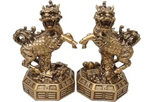 JUANXIAN Chi lin Feng Shui - para żywicznych posągów Qilin/Chiński Kylin Guardian W4241
