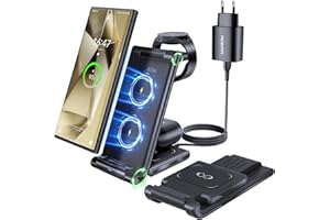 MANKIW Kabelloses Ladestation für Samsung, Faltbare Kabelloses Ladegerät 3 in 1 Kompatibel für Samsung S24/S23/S22/S21/S20, Z Fold 5/4/3, Note20/10 Ultra, Watch 6/5/4/3/Active, Buds+/2/Pro/Live