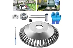 PASLFC Unkrautbürste für Rasentrimmer 8 Zoll,Profi Unkrautbürste für Freischneider mit 25,4mm Bohrung,Wildkrautbürste für Motorsense,Drahtbürste für Freischneider Inkl Installationszubehör
