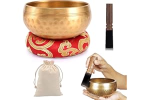 PRITOK Ensemble de bols chantants tibétains de 8 cm, avec coussin et percuteur en bois, fait à la main au Népal, pour méditation, chakra, yoga, méditation, unique
