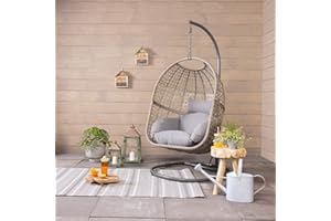 DAWSONS LIVING Vienna Hanging Egg Chair - Outdoor and Indoor Rattan Weave Swing Hammock - Hanging Stand - Grey