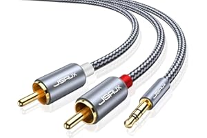 JSAUX Cavo RCA Jack 3,5mm a 2 RCA Maschio Audio Stereo in Nylon Compatible con Smartphone, PC, TV, Tablet, MP3, iPod, DVD, Amplificatore, HiFi Stereo, Home Theater -2M Auricolare