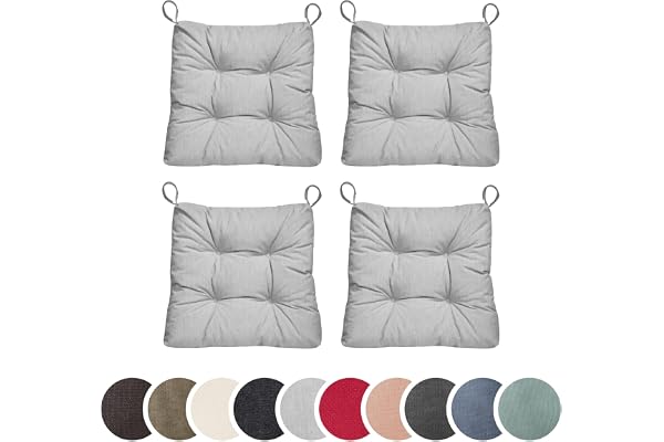 sleepling 196506 Lot de 4 Coussins de Chaise | Coussin de siège | pour intérieur et extérieur | 100% Coton | Made in EU | Tailles: 40 (Devant) 35 (derrière) x 38 x 7 cm, Gris Clair