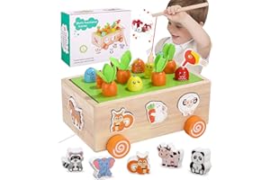 ZOFORY Zabawka Montessori od 1 roku, gra w marchewkę i magnetyczna wędka, zabawka motoryczna od 1 roku, zabawka drewniana od 1 2 3 lat, zabawka dla dzieci od 1 roku, prezent 1 rok chłopiec dziewczynka