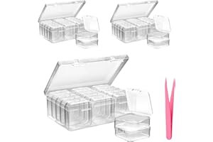 BENLIDONER 48 Pcs Bead Storage Box with Tweezers, 3 Set Clear Craft Bead Storage Boxes, Small Rectangle Diamond Art Storage Containers with Hinged Lid for Diamond DIY Craft, Store Gems and Other Small Items