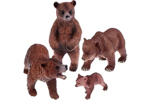 DIYIMING 4 Pack Realistic Bear Figurines Toys Plastic Forest Animal Brown Bear Family Figures Educational Learning Playset Small Brown Bear Toys Miniature Woodland Creature Party Supplies Cake Toppers