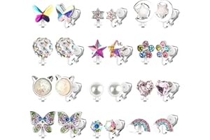 Deepton Ohrclips Kinder Mädchen, Hypoallergene Clip Ohrringe Kinder, Glänzend Klipp Ohrringe Mädchen, Stern Schmetterling Regenbogen und Blumen Ohne Ohrloch Ohrring
