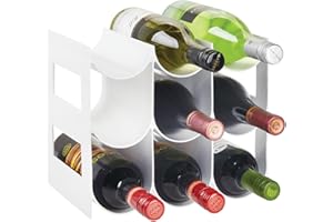 mDesign Práctico Estante para Botellas de Vino – Botelleros para Vino y Otras Bebidas para Guardar hasta 9 Unidades – Vinoteca de plástico de pie – Blanco