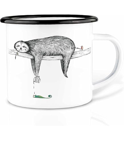 Ligarti Emaille Tasse (leicht & Robust) | Camping Becher Handveredelt In Deutschland | Trinkbecher Für Kinder, Kaffeetasse, Emaillebecher | Essende Tiere (Wollfried, 300ml