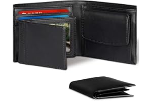 BAISHUNFU Men's Genuine Leather Bifold Wallet with RFID Blocking, Multiple Credit Card Slots, Coin Pocket, Includes a Removable Photo Frame Card Holder That Can Be Used Separately (Black)