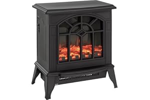 HOMCOM Chimenea Eléctrica 1000 W/2000 W Chimenea Decorativa de pie con Temperatura Ajustable LED Llamas y Protección Sobrecalentamiento para 15-20 ㎡ 36,5x24x46 cm Negro
