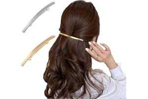 Hezhou Pack of 2 Small Slim Strip Hair Pins Metal Snap Barrettes Straight Hair Barrettes French Hair Clips Women's Hair Clip Decorative Hair Accessories for Women (Gold + Silver)