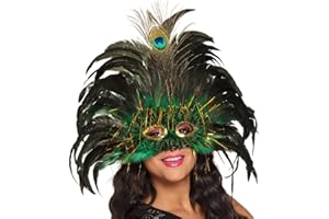 Boland 00265 - Maschera per occhi da regina dei pavoni, maschera per il viso con paillettes, piume e orpelli, costume, carnevale, festa a tema, ballo in maschera