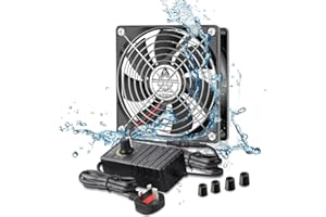 GDSTIME 120mm Computer Fan with 220V 240V AC Plug 120 x 25 mm 4V - 12V Adjustable Controller PC Cooling Fan IP67 Waterproof Dual Ball Bearing Case Cooling for Refrigerator Grow tent Ice maker