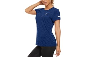 KEFITEVD Ladies Short Sleeve Sport Tops Quick Dry Short Sleeve Running Top Lightweight for Women Crew Neck T-Shirt Polyester