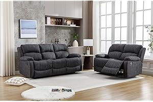 AZRBOPO Recliner Sofa Set, Leathaire Fabric Manual Recliner Sofa Suite, Sectional Recliner Couches Set 105–135 Degrees Recliner Padded Sofa with Adjustable Backrest and Footrest - 3+2 Seater Set