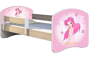 ACMA Letto per Bambino Cameretta per Bambino con Materasso Cassetto II Rovere Sonoma (07 La fata rosa, 160x80)