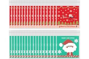 MELLIEX 200 sztuk torebek na słodycze, na Boże Narodzenie, Boże Narodzenie, Candy Bags, samoprzylepne, wielokrotnego zamknięcia, tworzywo sztuczne OPP, ciastka, wypieki, torebki na prezenty na Boże Narodzenie, urlop, imprezę, akcesoria