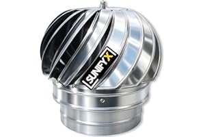 150 mm SUNIFY Extracteur de Fumées Rotatif Éolien En Inox AISI304 Base Ronde - Chapeau de Cheminée Anti-Courant d'Air pour Conduits. Tout Usage Ventilateur et Casquette Rotative Inox 80mm-350mm