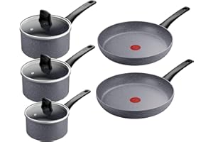 Tefal Healthy Cook On Cookware Set, Frying Pan (24/28 cm), Saucepan with Lid (16/18/20 cm), Mineralia Non-Stick Coating, Thermo-Signal™, Eco-Friendly, E120S544