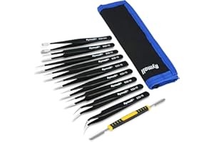 RYMALL 10 PCS Pinzetten Set,ESD-Edelstahl-Präzisions Pinzette+ Brechstange Toolkit, Anti Statik Reparatur Werkzeug,Modellbau Pinzette,ideal für Elektronik Löten, Schmuckherstellung, Industrie