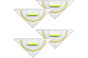 OUSSEE Geodreieck mit Griff, 4 Stk Zeichendreieck Winkelmesser aus Kunststoff 2 Funktionen 14cm Lineal Ruler bruchsicher und transparent Geeignet für Büro Mathe Schulset Schreibwaren für Studenten Kinder