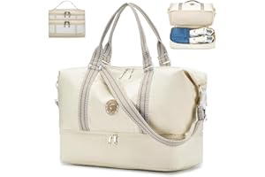 SPAHER Bolsa de Viaje Plegable 45x36x20 EasyJet, Bolsa de Deporte, Bolsa de Mano Equipaje,Bolsa de Gimnasio Impermeable,Bolsas de Fin de Semana para Mujer Hombre, Bolsa de Natación para Playa Beige